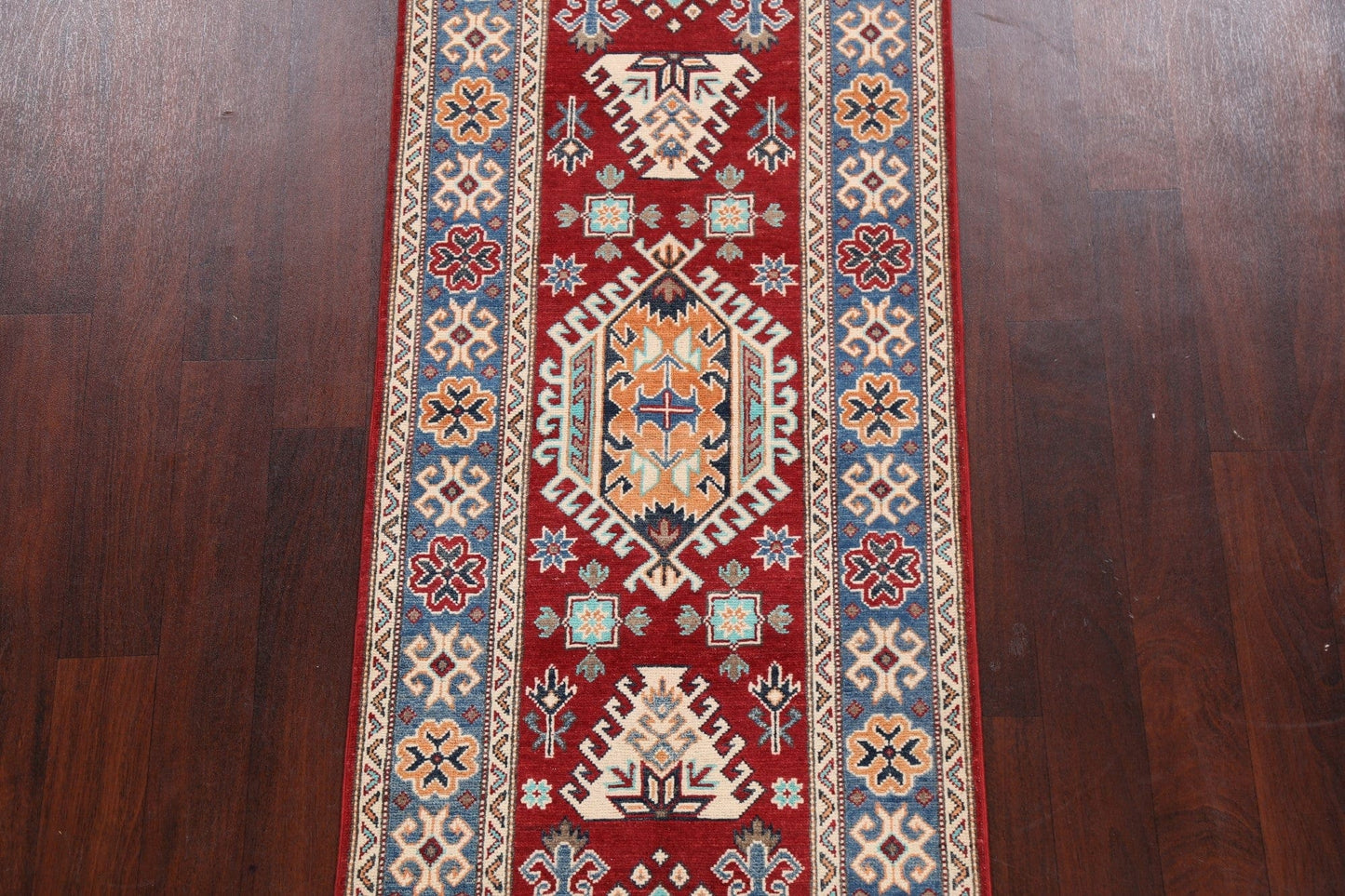 Geometric Kazak Oriental Runner Rug 3x7