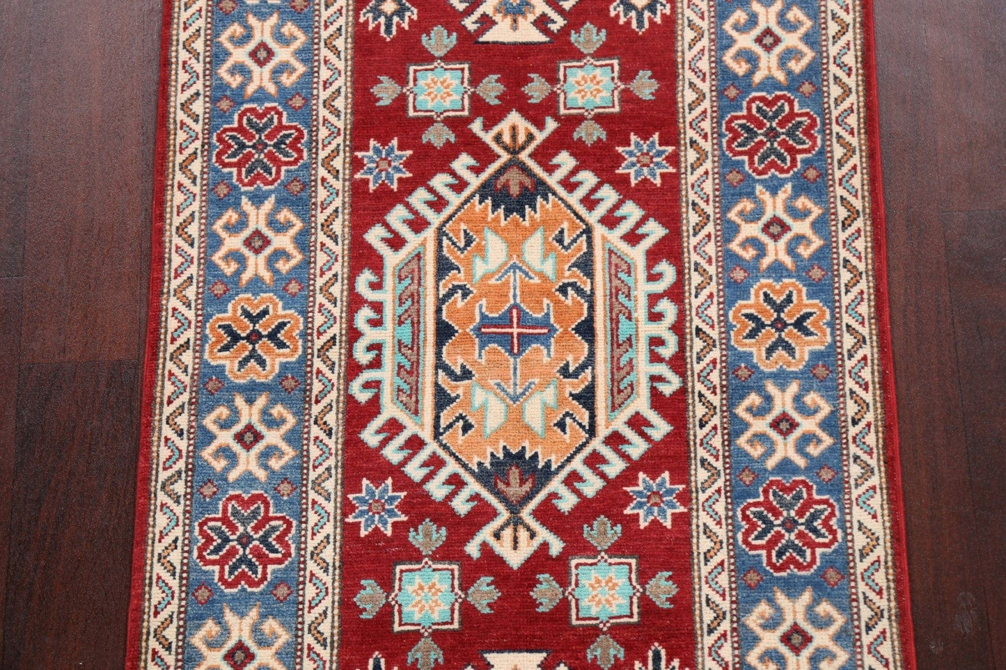 Geometric Kazak Oriental Runner Rug 3x7