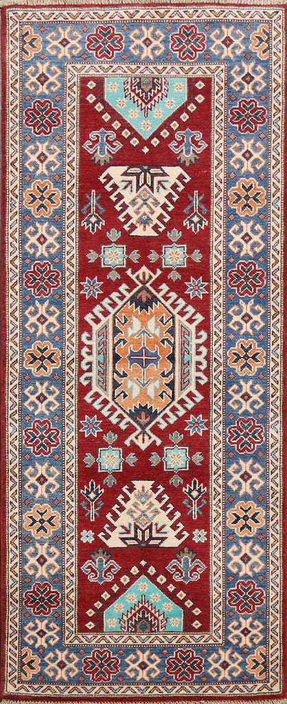 Geometric Kazak Oriental Runner Rug 3x7