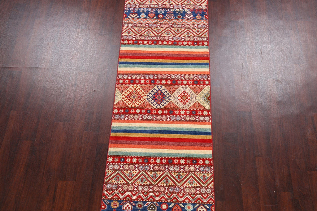 Geometric Kazak Oriental Runner Rug 3x10