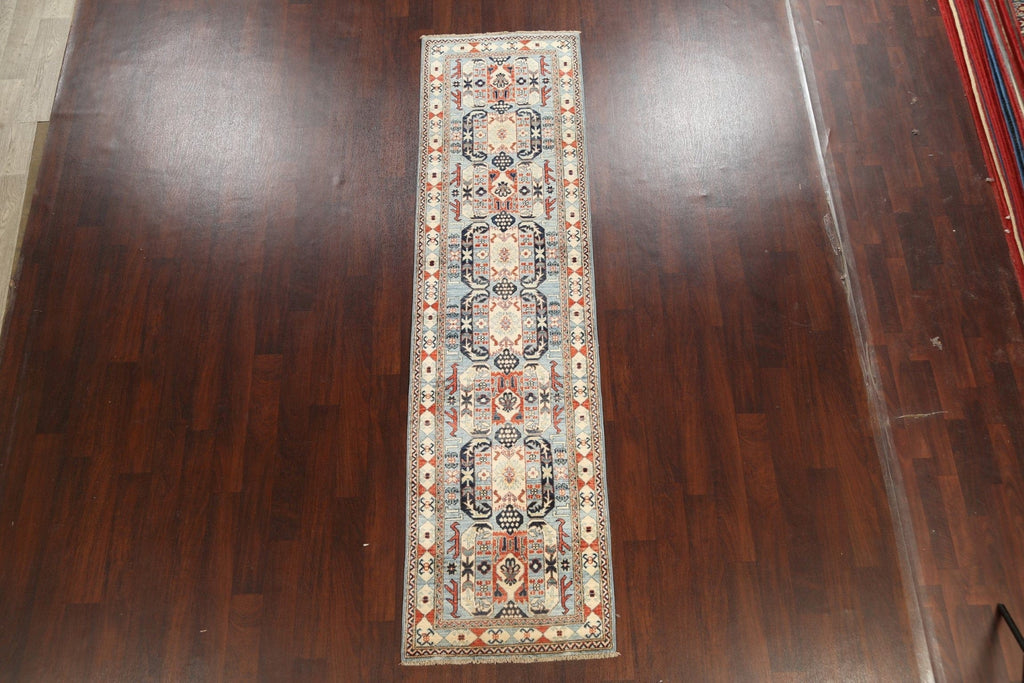 Geometric Kazak Oriental Runner Rug 3x10