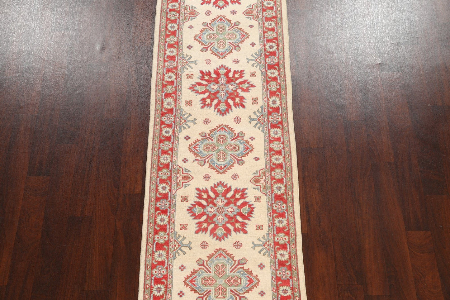 Geometric Kazak Oriental Runner Rug 3x12