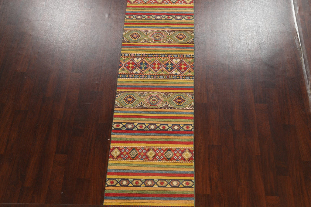 Geometric Kazak Oriental Runner Rug 3x16