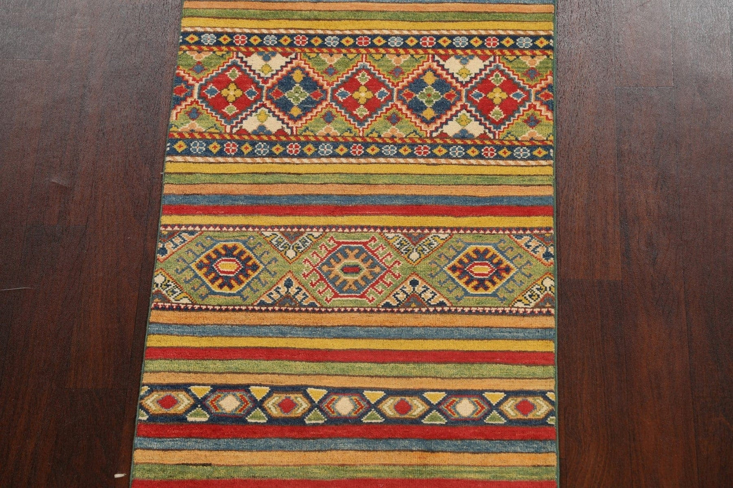 Geometric Kazak Oriental Runner Rug 3x16