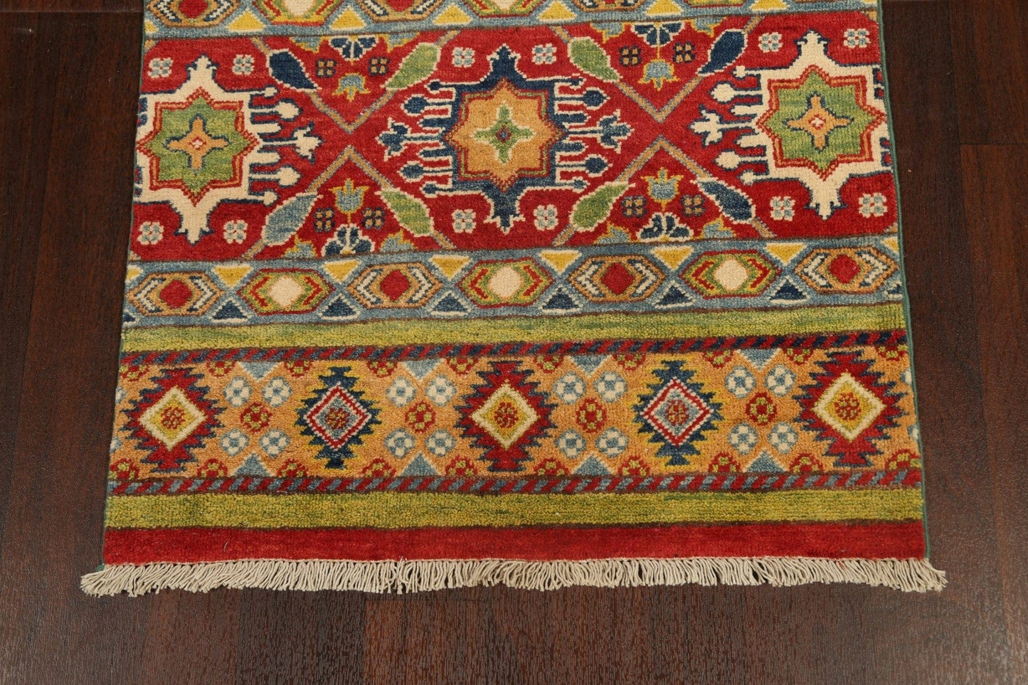 Geometric Kazak Oriental Runner Rug 3x16