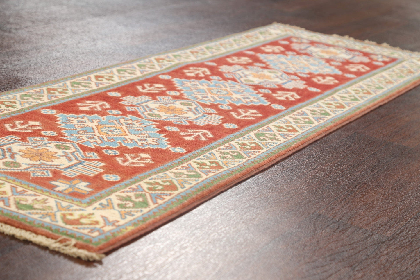 Geometric Kazak Oriental Runner Rug 2x6