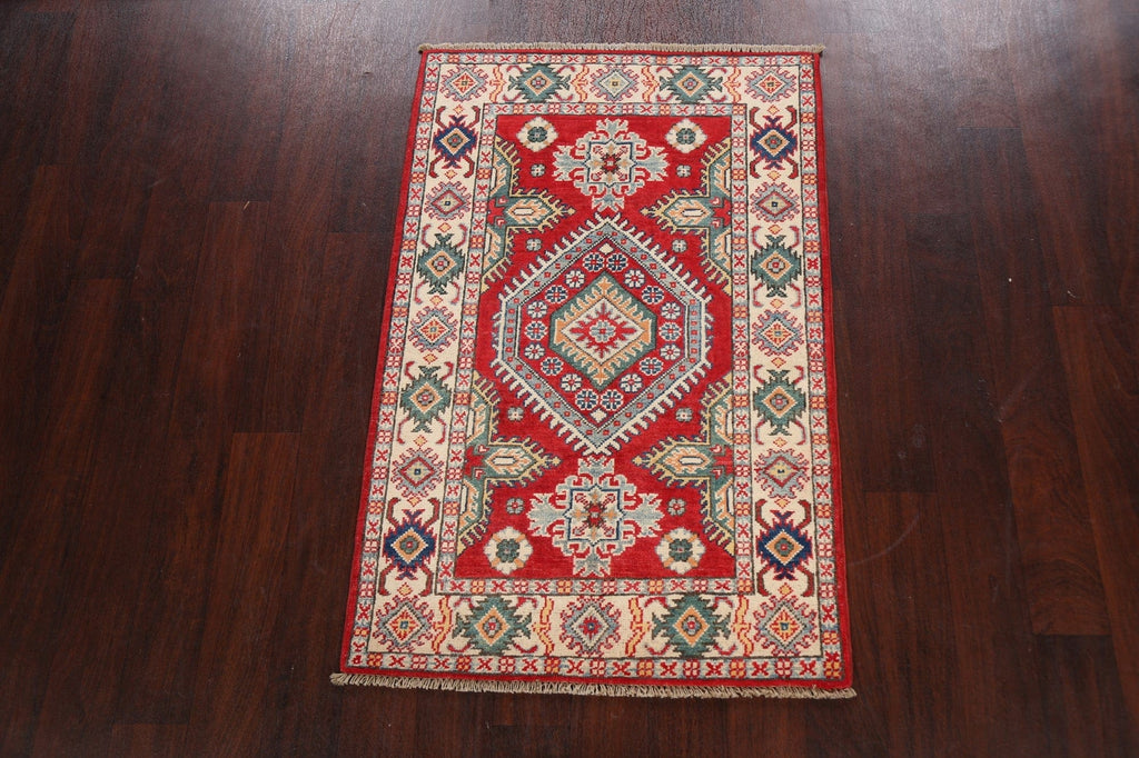 Geometric Red Kazak Oriental Area Rug 3x4