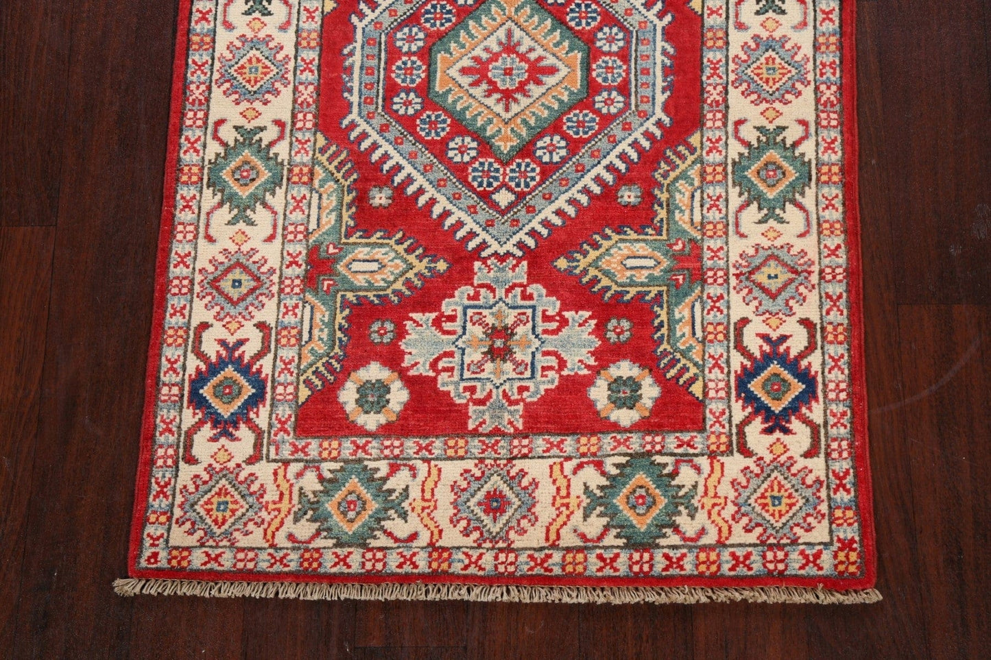 Geometric Red Kazak Oriental Area Rug 3x4