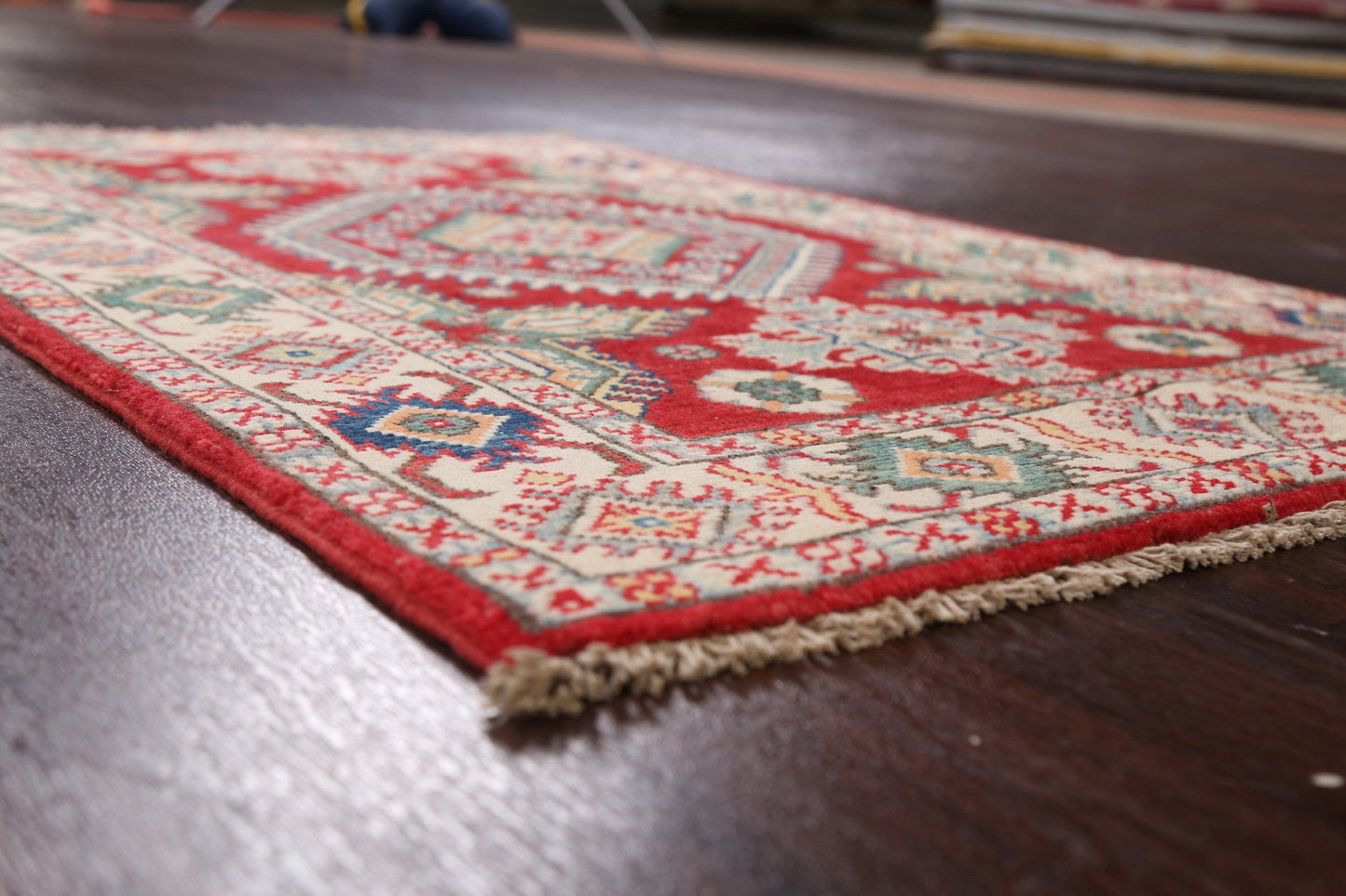 Geometric Red Kazak Oriental Area Rug 3x4