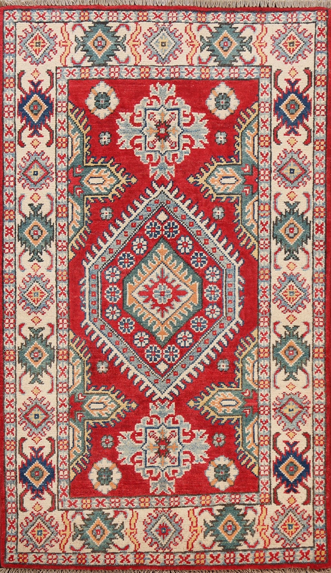 Geometric Red Kazak Oriental Area Rug 3x4