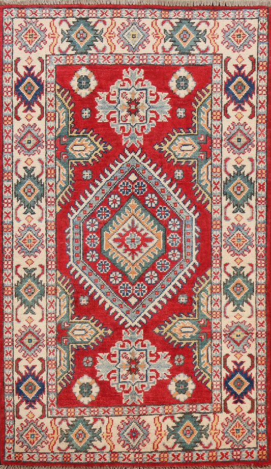 Geometric Red Kazak Oriental Area Rug 3x4