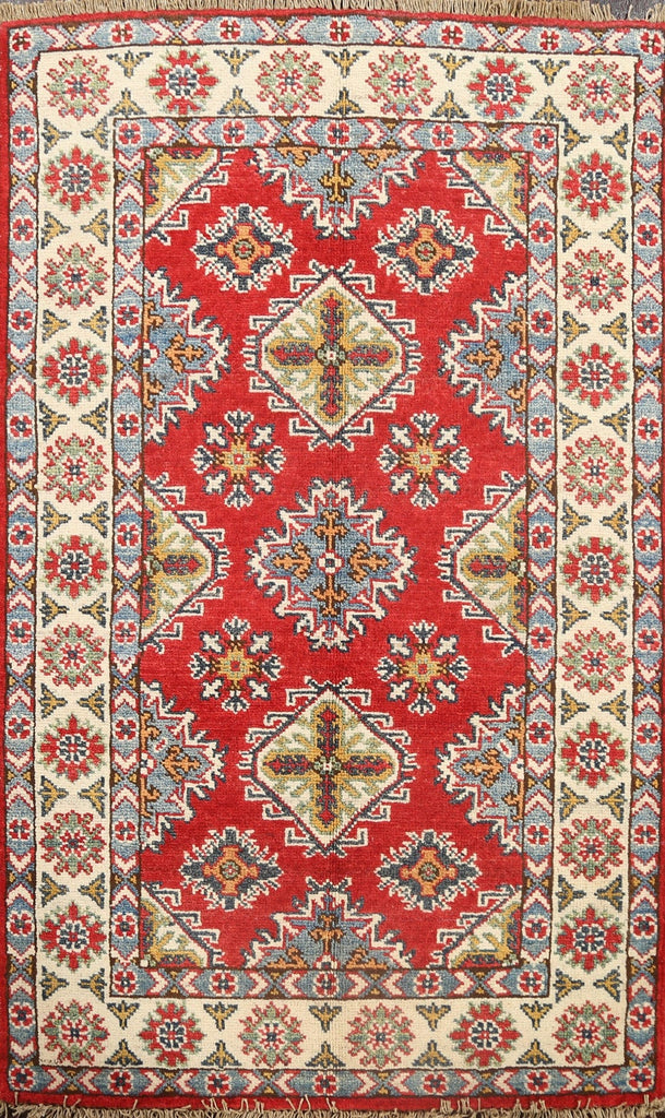 Geometric Red Kazak Oriental Area Rug 3x4