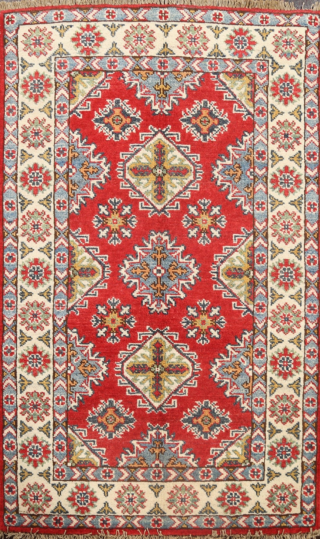 Geometric Red Kazak Oriental Area Rug 3x4