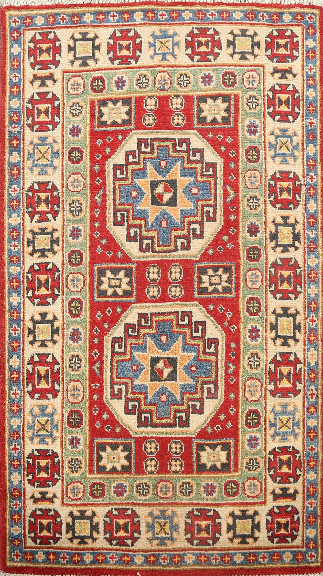 Geometric Kazak Oriental Area Rug 3x4