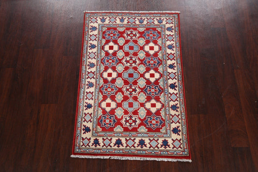 Geometric Red Kazak Oriental Area Rug 3x4