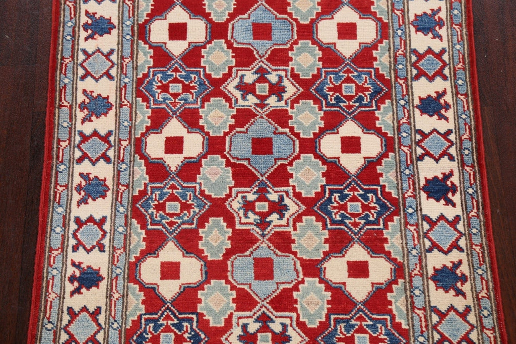 Geometric Red Kazak Oriental Area Rug 3x4