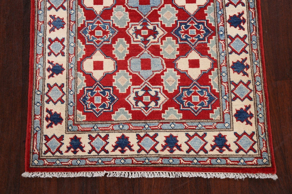 Geometric Red Kazak Oriental Area Rug 3x4