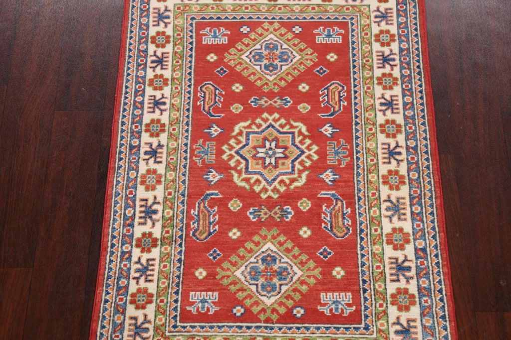 Geometric Red Kazak Oriental Area Rug 3x4