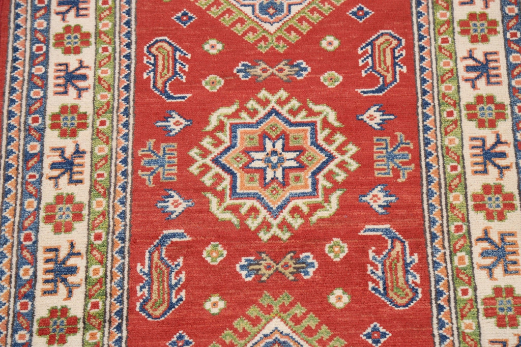 Geometric Red Kazak Oriental Area Rug 3x4