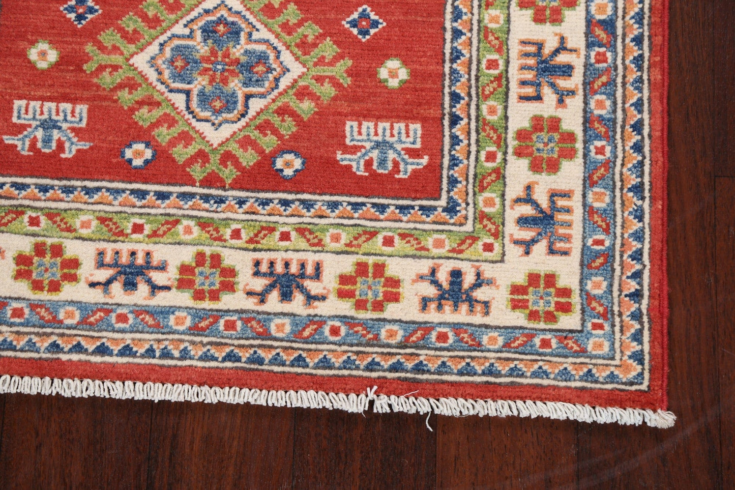 Geometric Red Kazak Oriental Area Rug 3x4