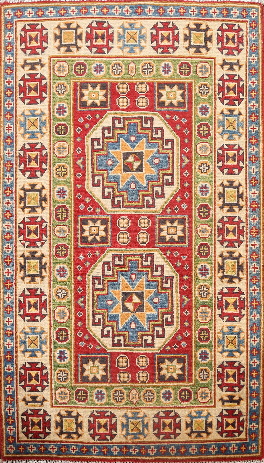 Geometric Kazak Oriental Area Rug 3x4