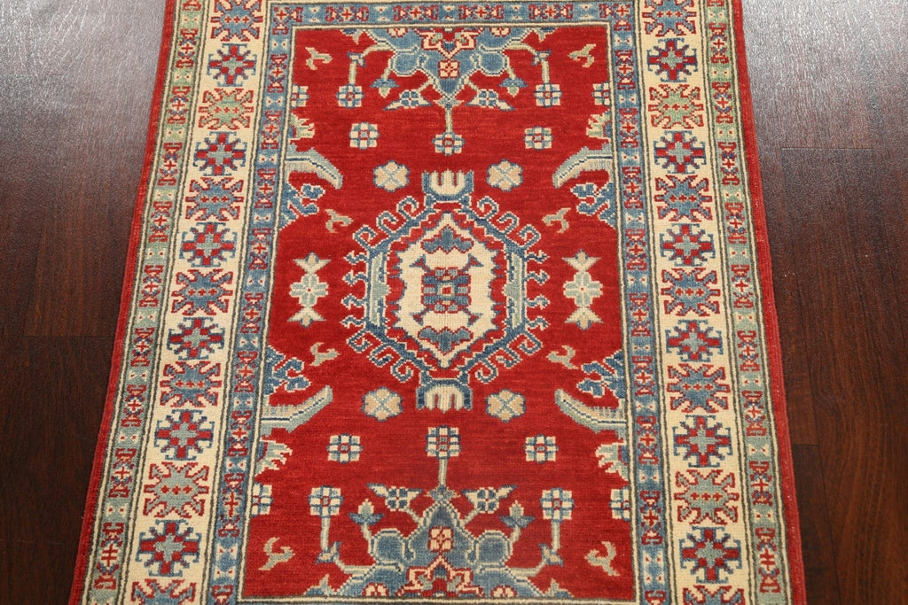 Geometric Red Kazak Oriental Area Rug 3x4