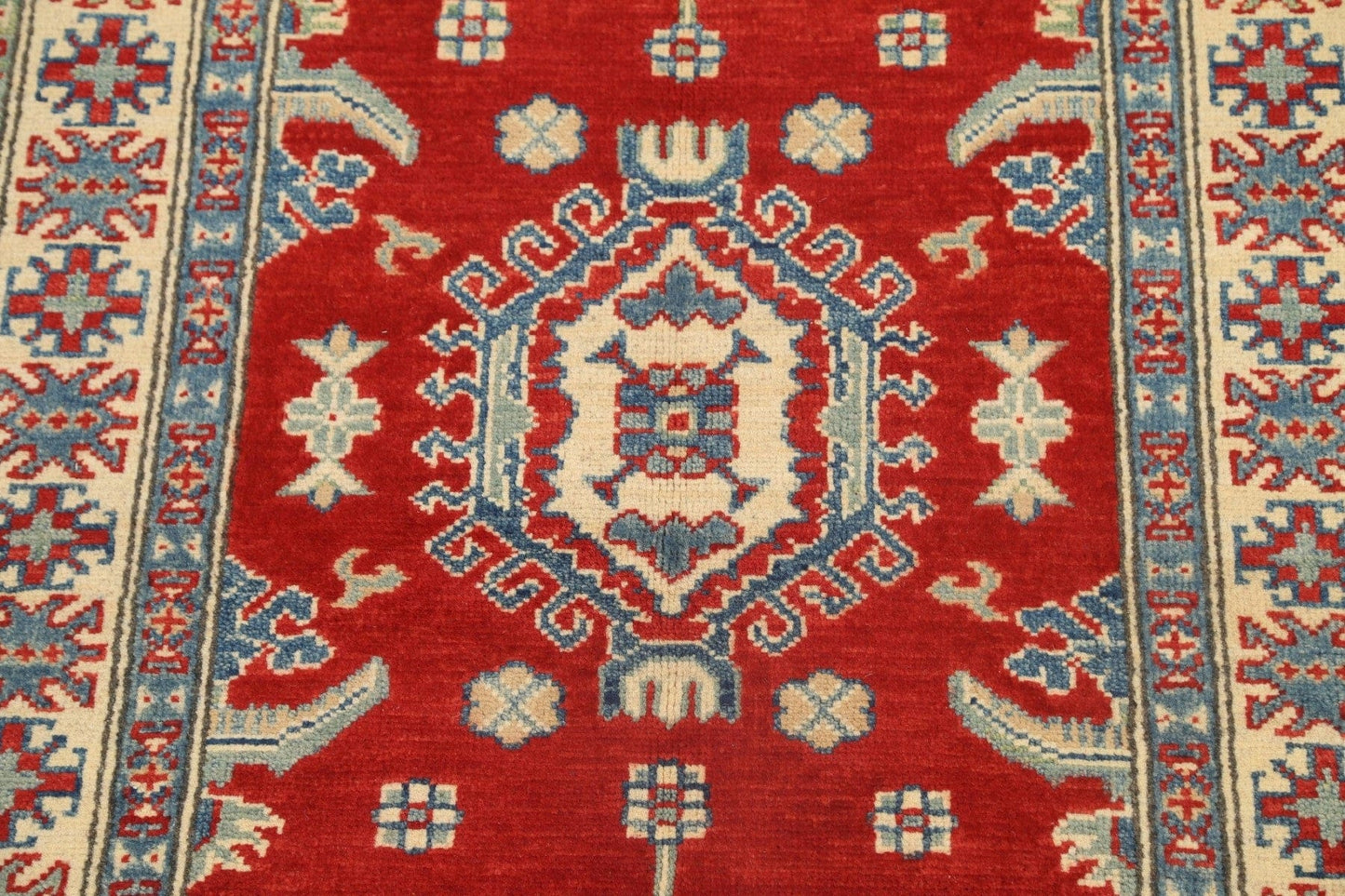 Geometric Red Kazak Oriental Area Rug 3x4