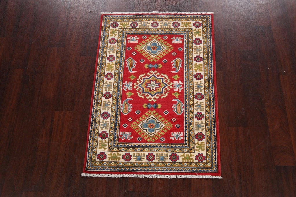 Geometric Red Kazak Oriental Area Rug 3x4