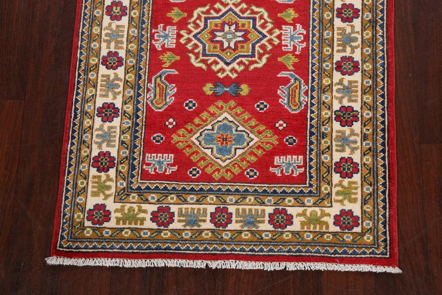 Geometric Red Kazak Oriental Area Rug 3x4