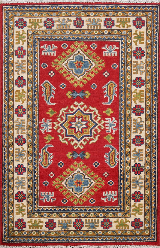 Geometric Red Kazak Oriental Area Rug 3x4