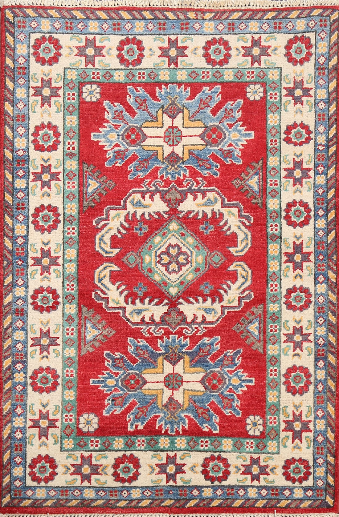 Geometric Kazak Oriental Area Rug 3x4