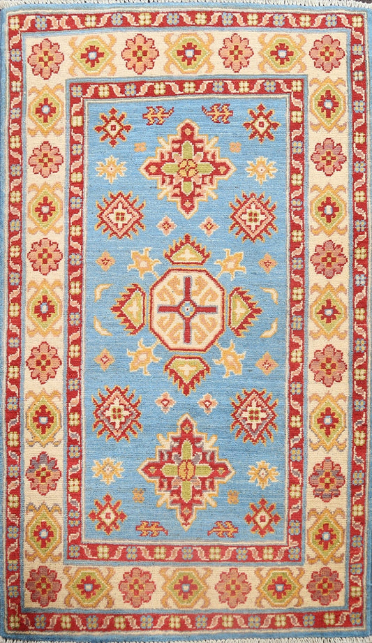 Geometric Blue Kazak Oriental Area Rug 3x4