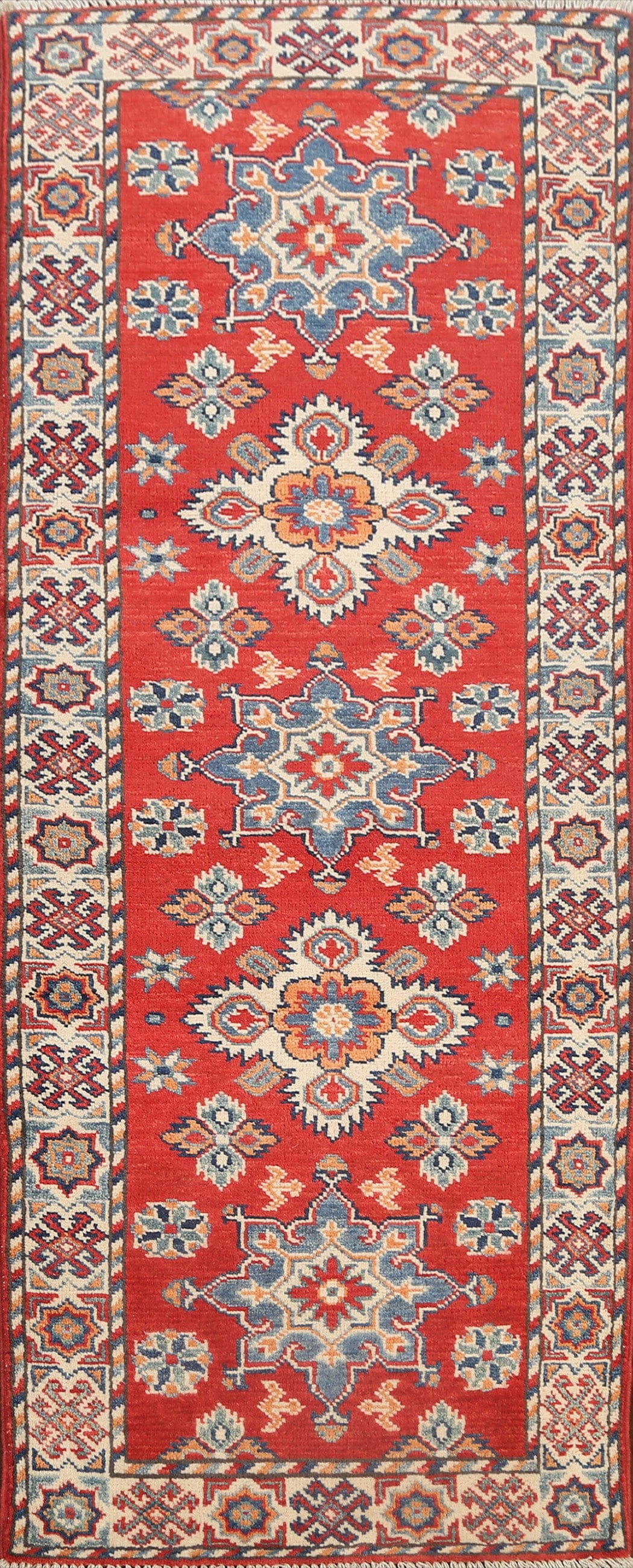 Geometric Kazak Oriental Runner Rug 2x6