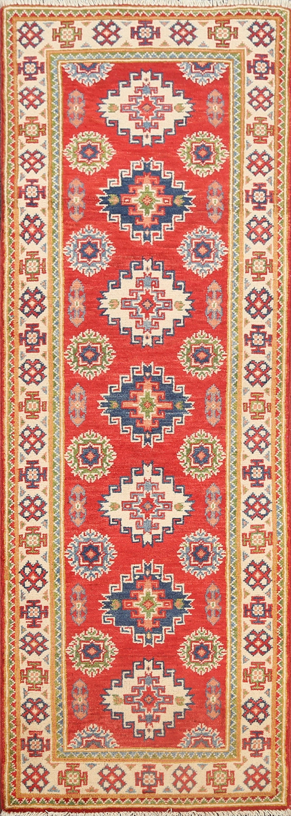 Geometric Kazak Oriental Runner Rug 2x6