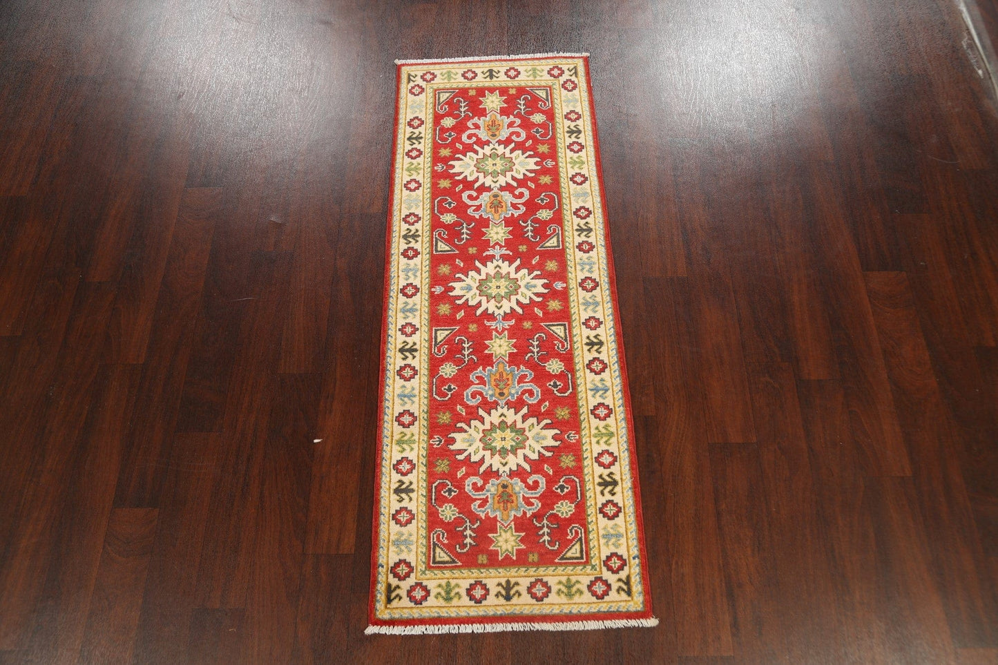 Geometric Kazak Oriental Runner Rug 2x6