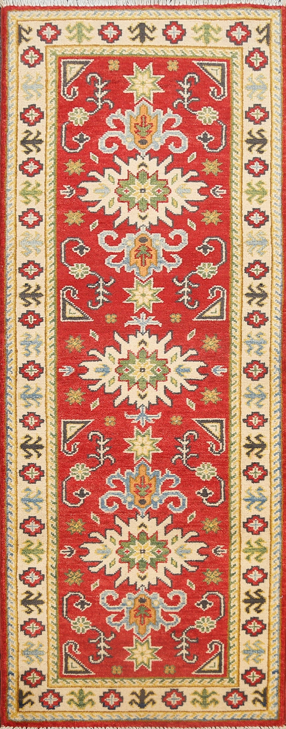 Geometric Kazak Oriental Runner Rug 2x6