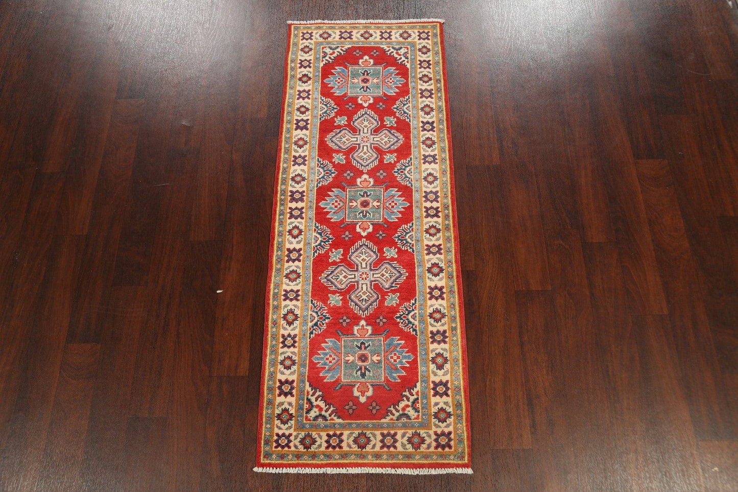 Geometric Kazak Oriental Runner Rug 2x6