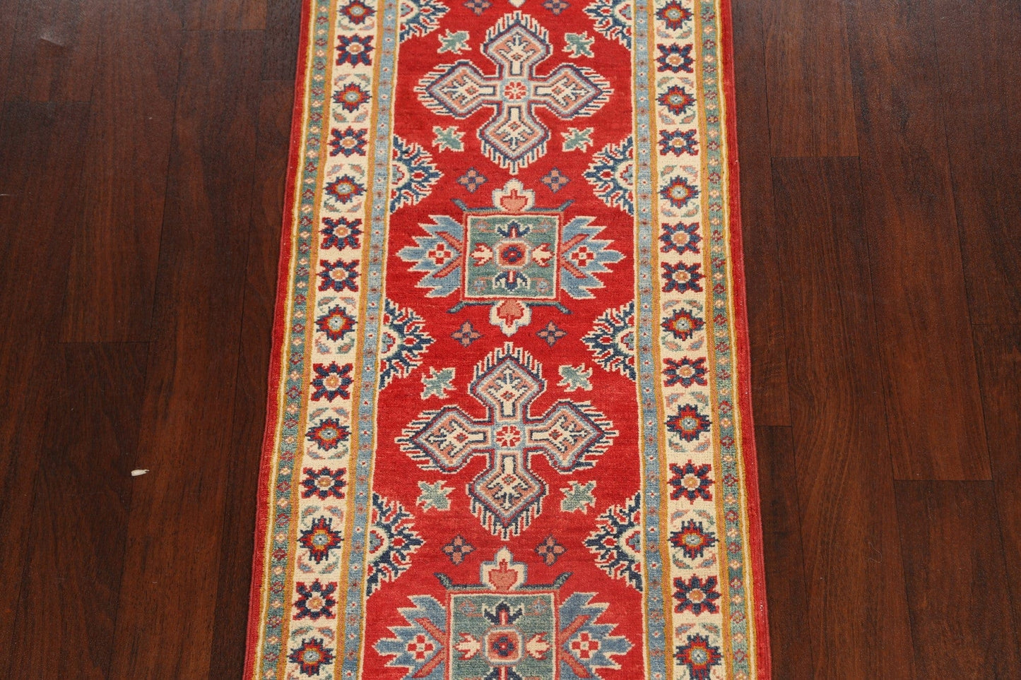 Geometric Kazak Oriental Runner Rug 2x6