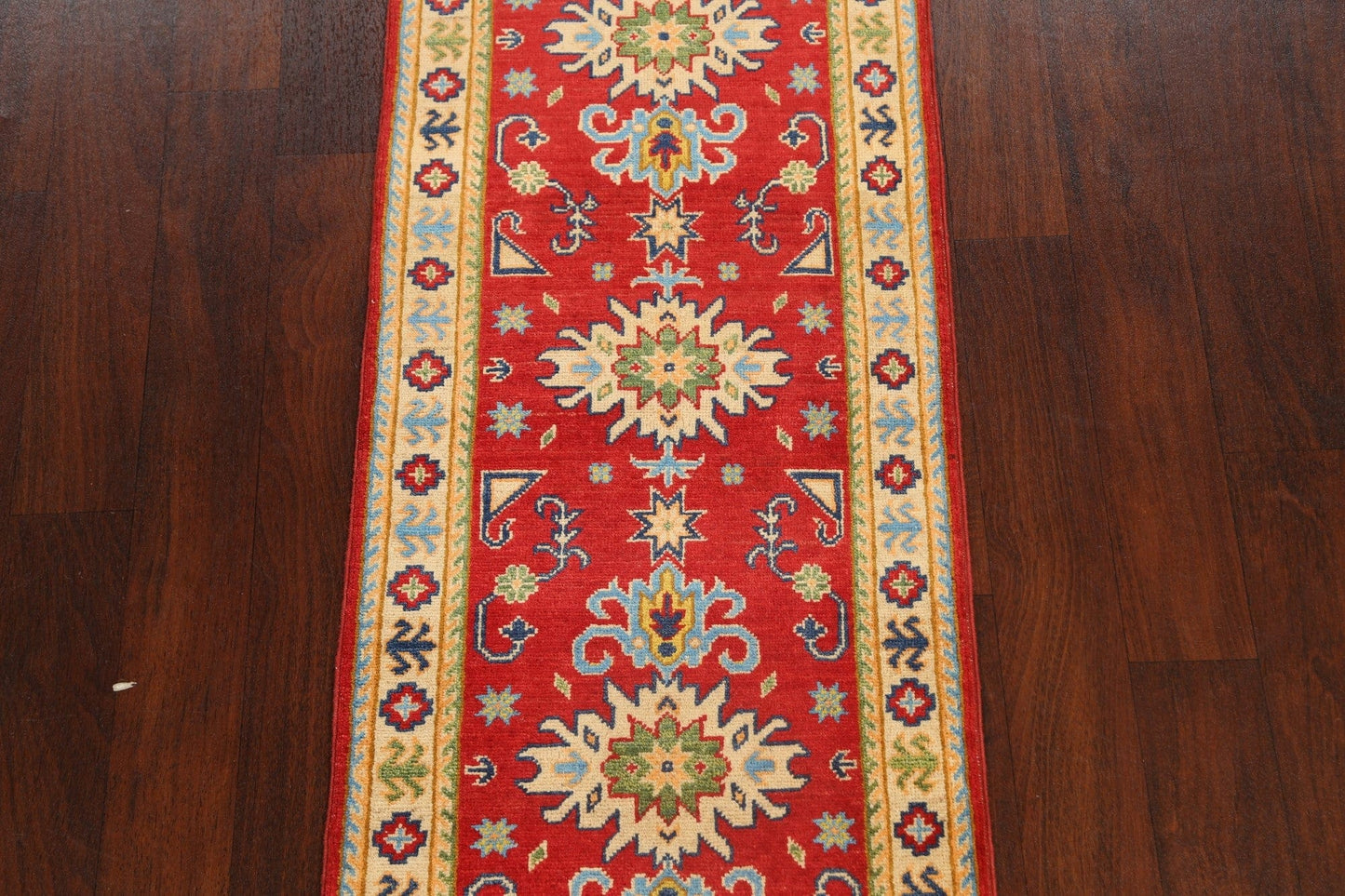 Geometric Kazak Oriental Runner Rug 2x6