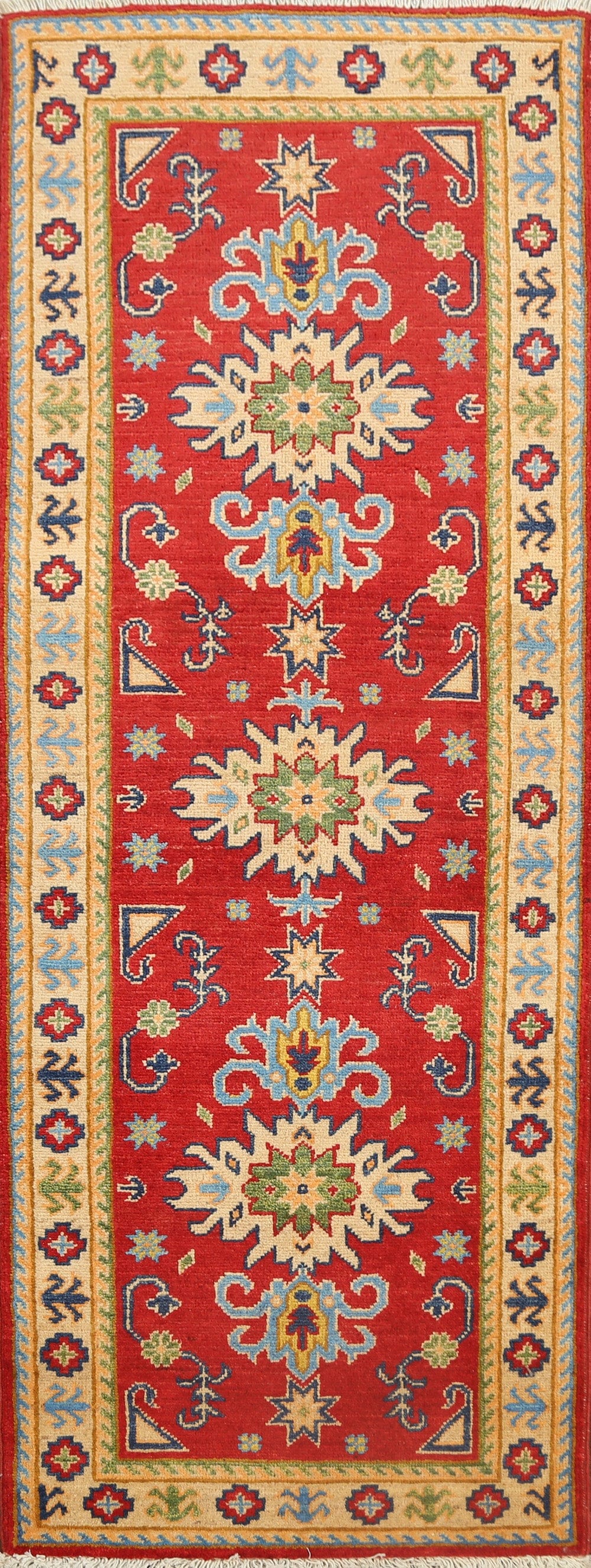 Geometric Kazak Oriental Runner Rug 2x6