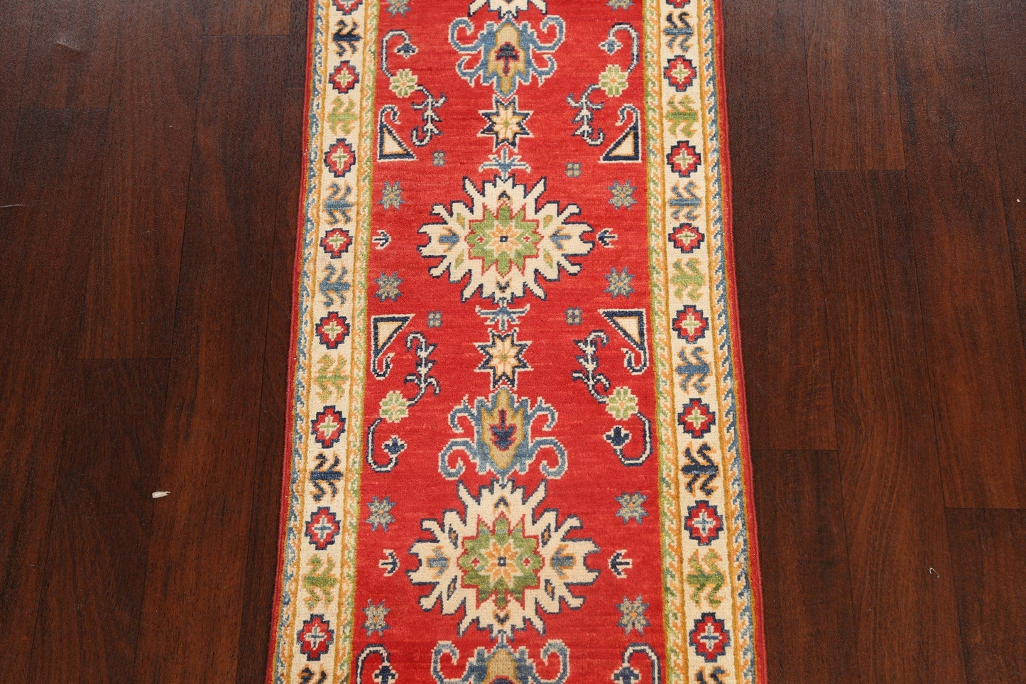 Geometric Kazak Oriental Runner Rug 2x6