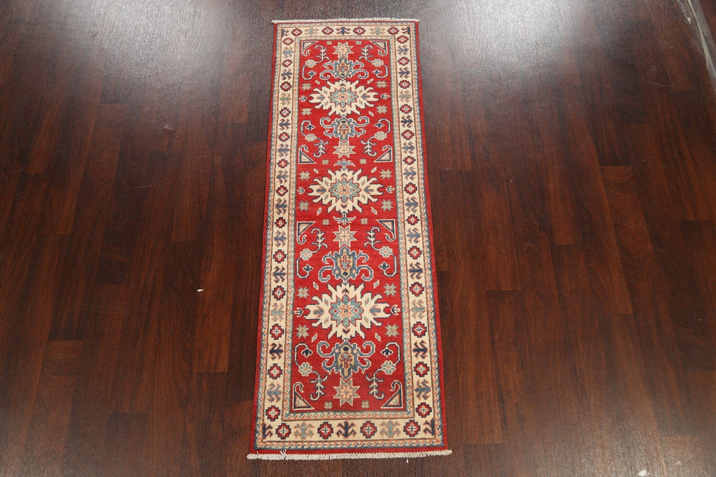 Geometric Red Kazak Oriental Runner Rug 2x6