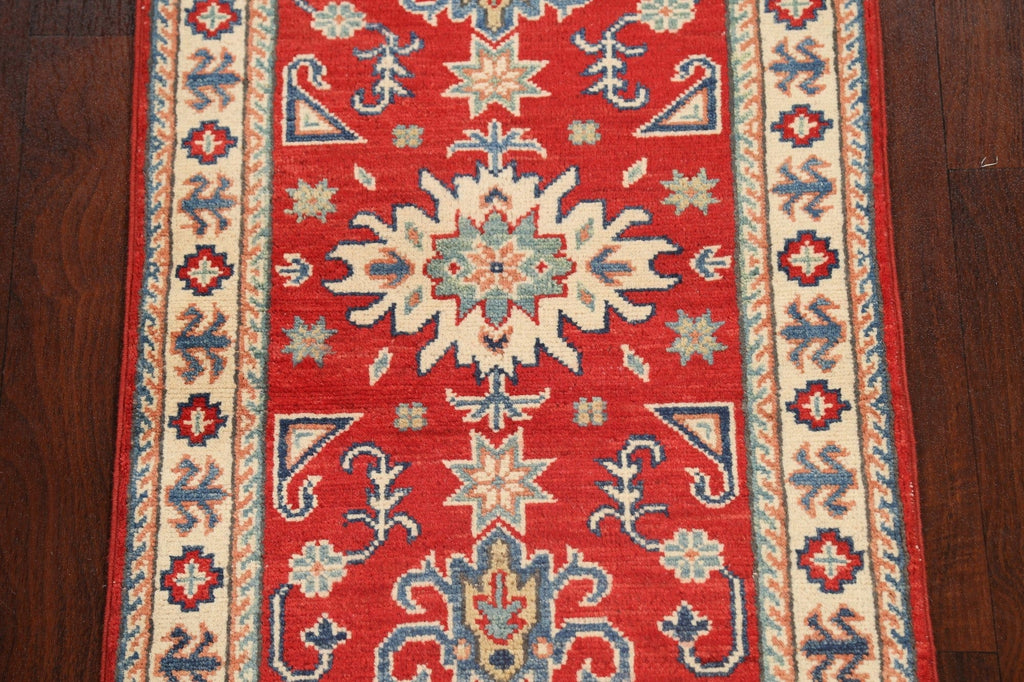 Geometric Red Kazak Oriental Runner Rug 2x6