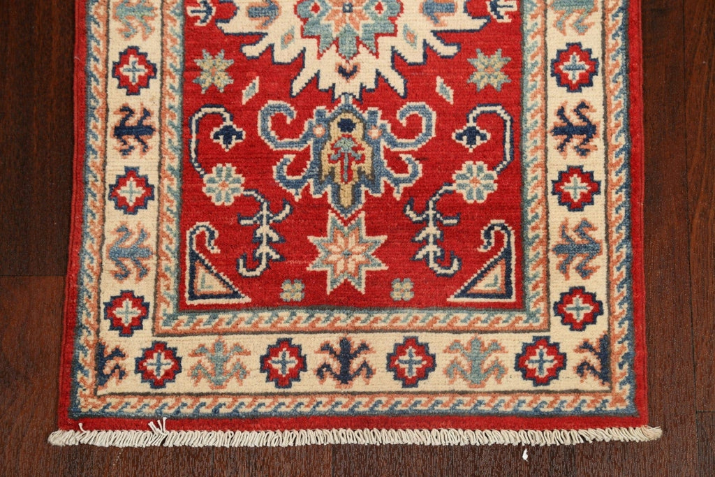 Geometric Red Kazak Oriental Runner Rug 2x6