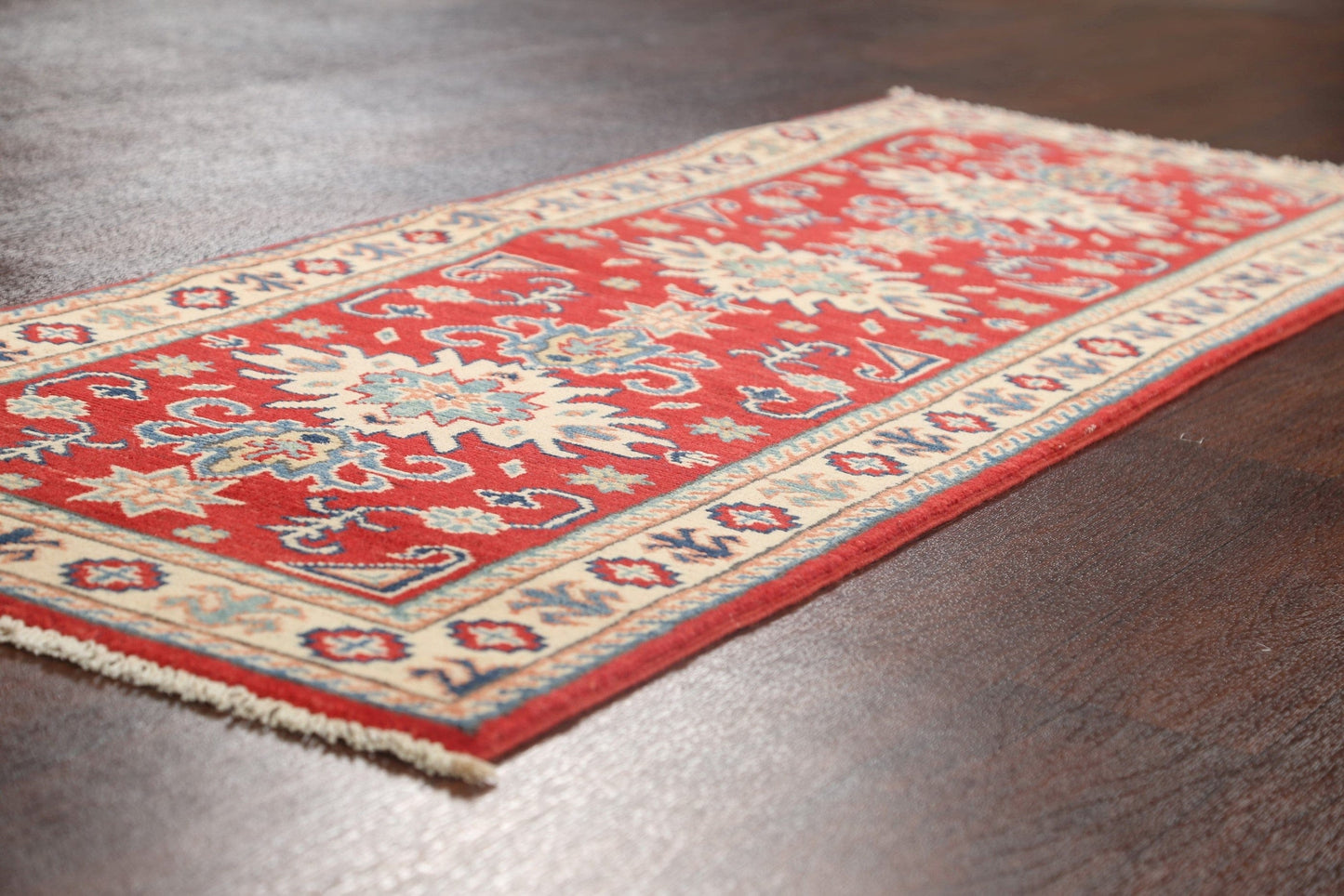 Geometric Red Kazak Oriental Runner Rug 2x6