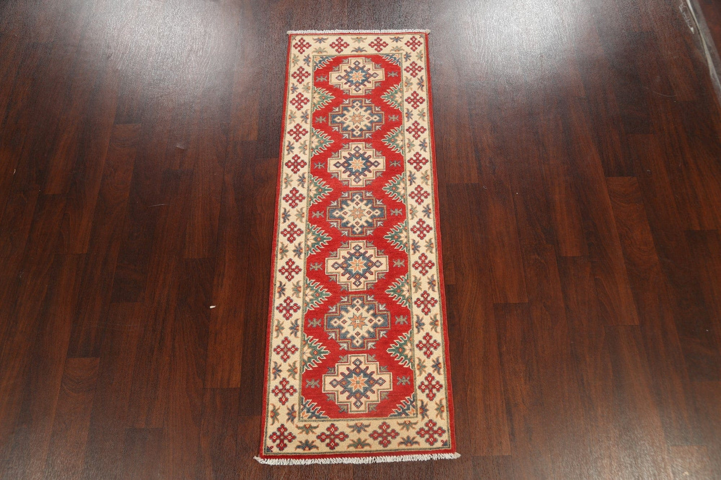 Geometric Red Kazak Oriental Runner Rug 2x6