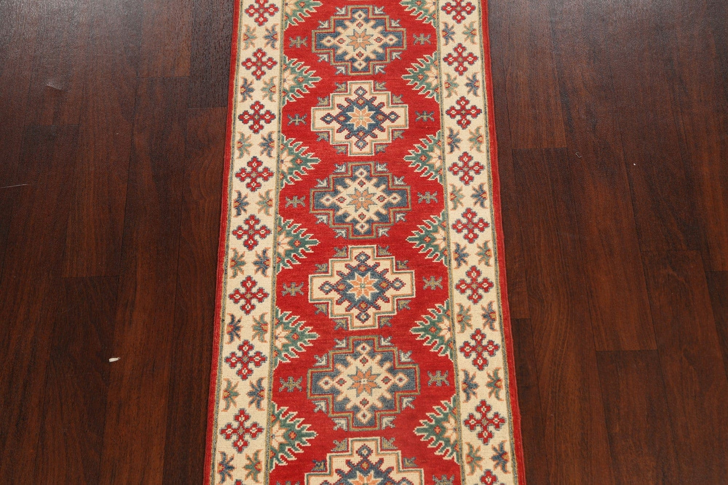 Geometric Red Kazak Oriental Runner Rug 2x6