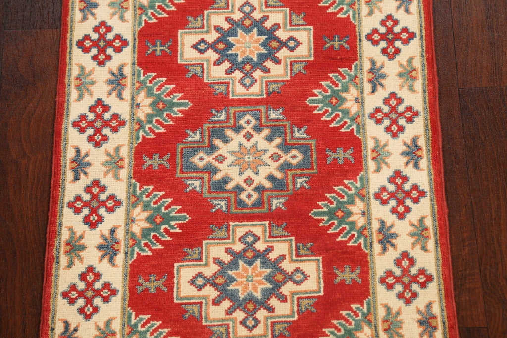 Geometric Red Kazak Oriental Runner Rug 2x6