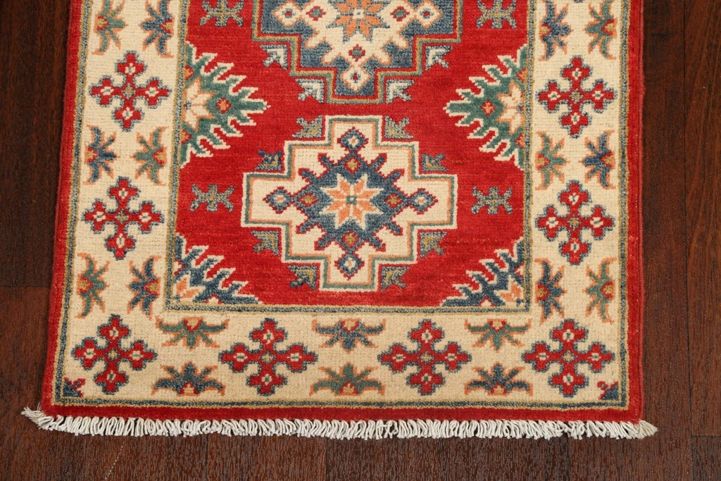 Geometric Red Kazak Oriental Runner Rug 2x6