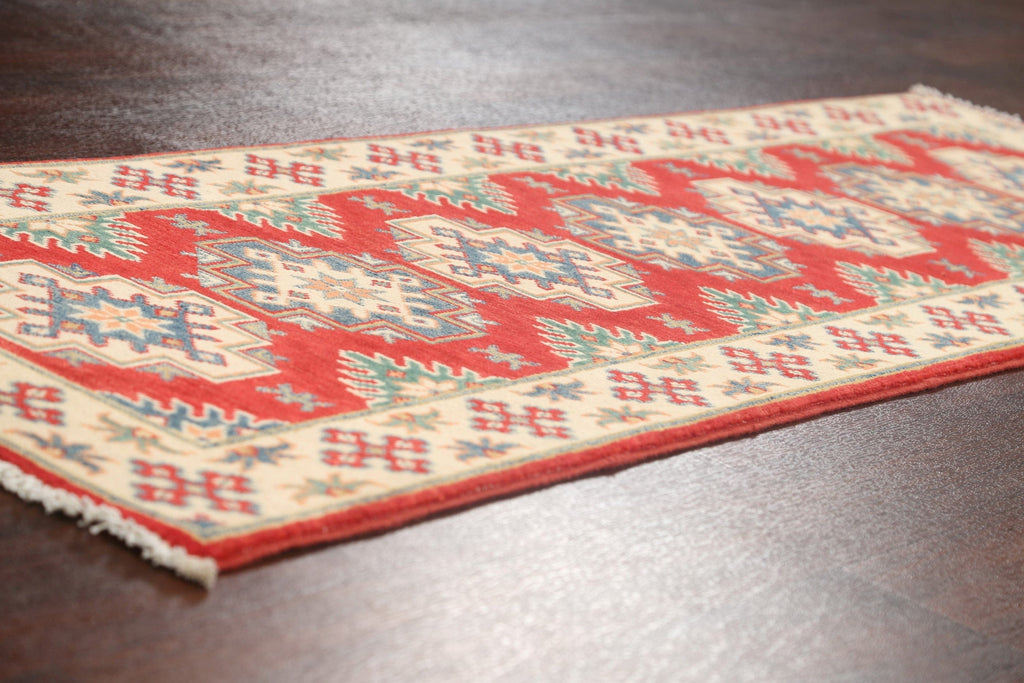 Geometric Red Kazak Oriental Runner Rug 2x6